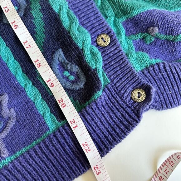 Vintage Lucia Cardigan Sweater Textured Knit Paisley Cottagecore Gran Womens M - Picture 8 of 11